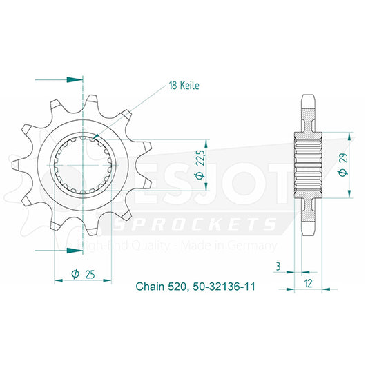 Pignon 11 Dents - Pas 520