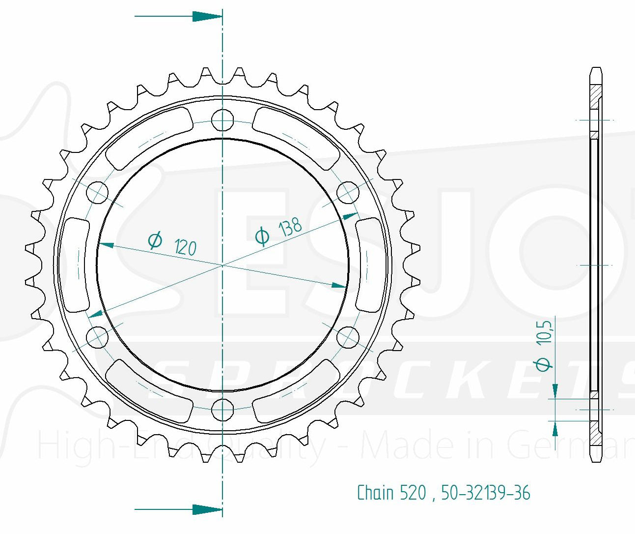 Couronne Acier 36 Dents - Pas 520 - Similaire JTR1220
