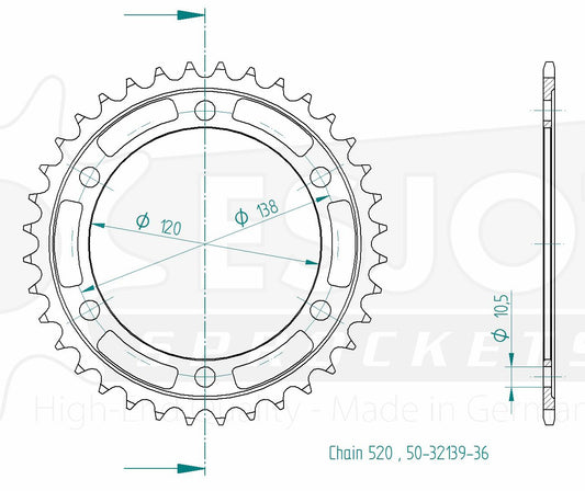 Couronne Acier 36 Dents - Pas 520 - Similaire JTR1220