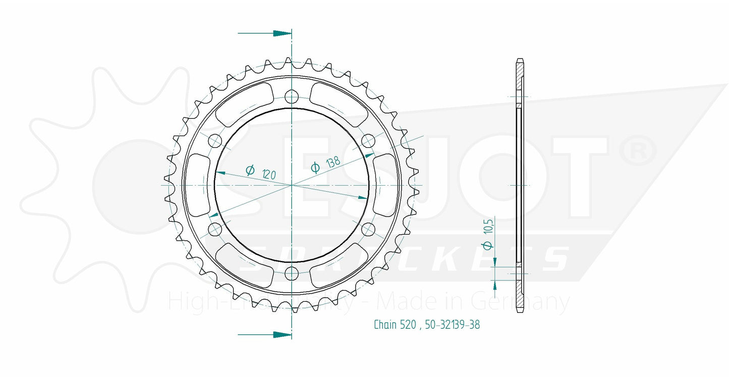Couronne Acier 38 Dents - Pas 520 - Similaire JTR1220
