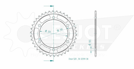 Couronne Acier 38 Dents - Pas 520 - Similaire JTR1220