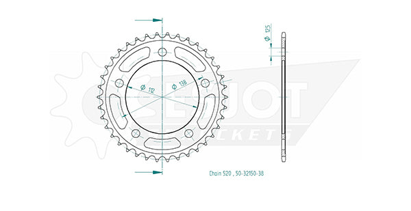 Couronne Acier 38 Dents - Pas 520 - Similaire JTR1303