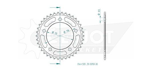 Couronne Acier 38 Dents - Pas 520 - Similaire JTR1303