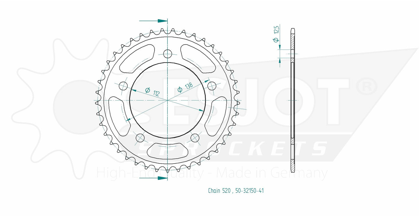 Couronne Acier 41 Dents - Pas 520 - Similaire JTR1303
