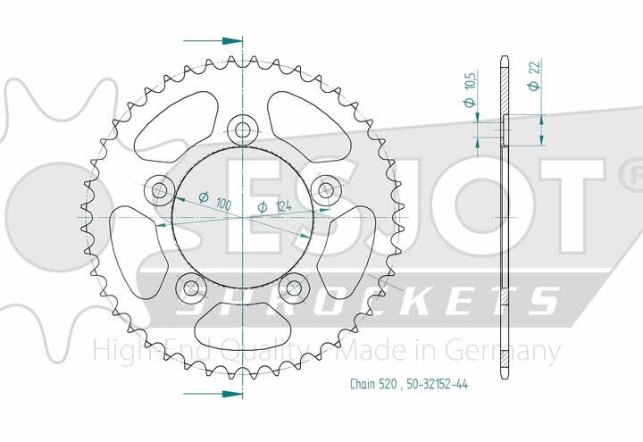 Couronne Acier 44 Dents - Pas 520 - Similaire JTR746