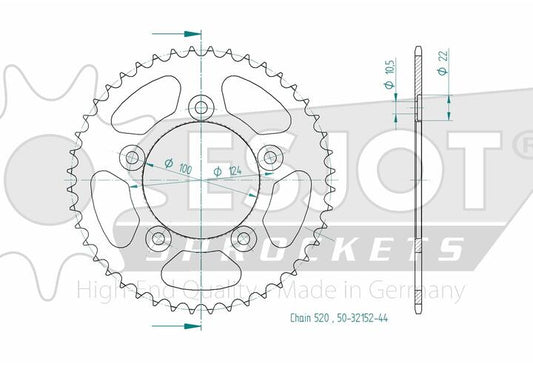 Couronne Acier 44 Dents - Pas 520 - Similaire JTR746