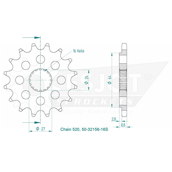 Pignon Ultralight 16 Dents - Pas 520 - Similaire JTF1423