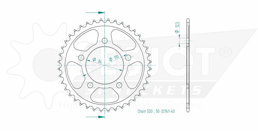 Couronne Acier 40 Dents - Pas 520 - Similaire JTR1225