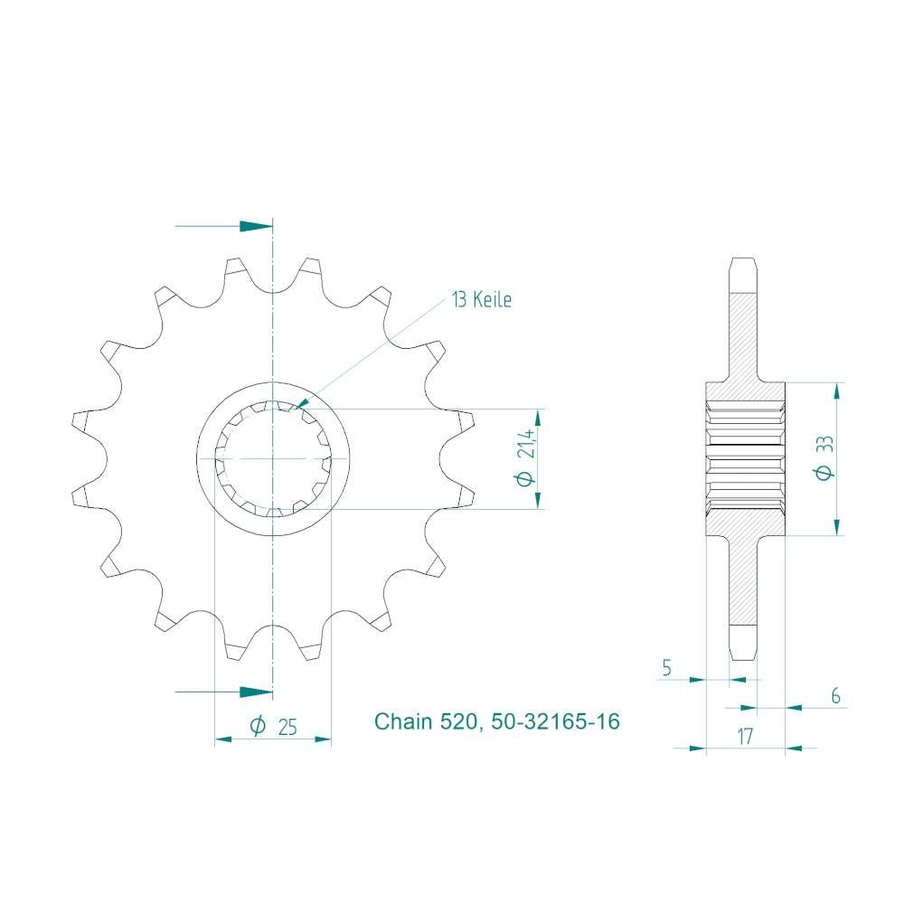 Pignon 16 Dents - Pas 520 - Similaire JTF1381