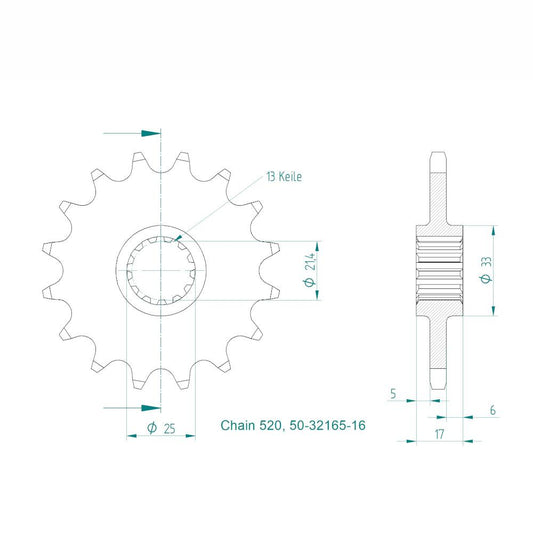Pignon 16 Dents - Pas 520 - Similaire JTF1381