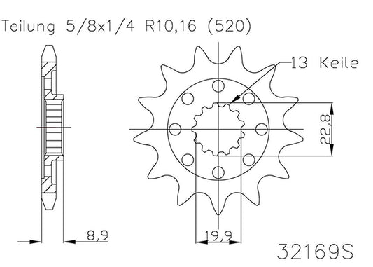 Pignon Ultralight 13 Dents - Pas 520 - Similaire JT1422SC