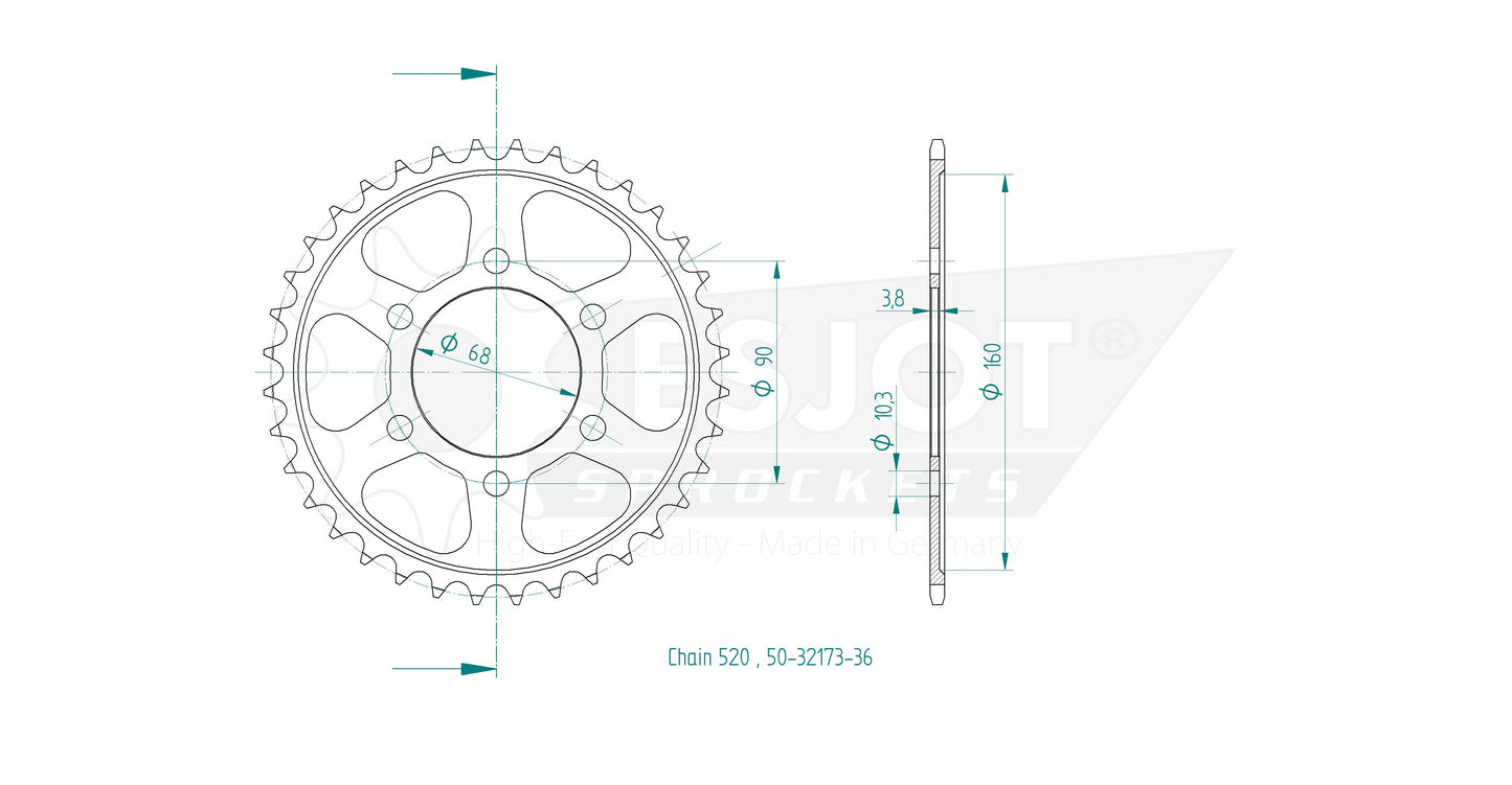 Couronne Acier 36 Dents - Pas 520 - Similaire JTR1224