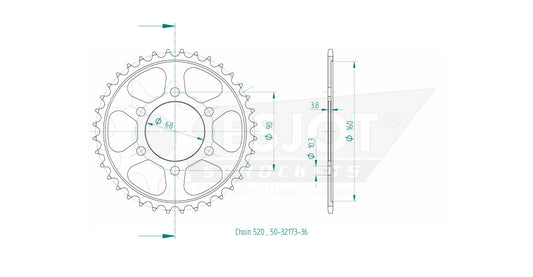 Couronne Acier 36 Dents - Pas 520 - Similaire JTR1224