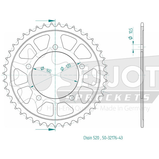 Couronne Acier 43 Dents - Pas 520 - Similaire JTR703