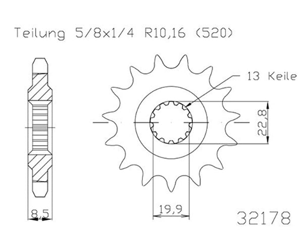 Pignon 14 Dents - Pas 520 - Similaire JTF1447