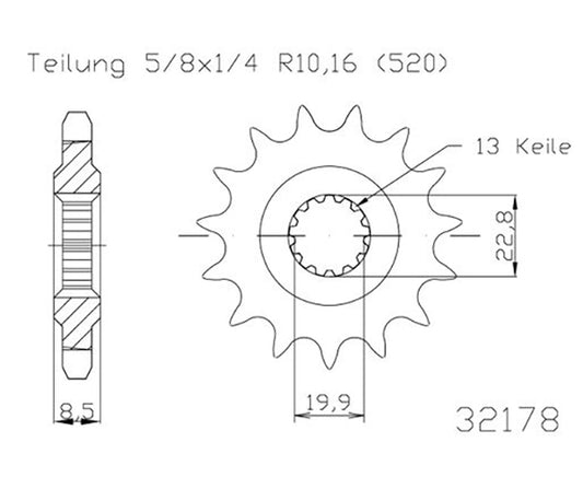 Pignon 14 Dents - Pas 520 - Similaire JTF1447