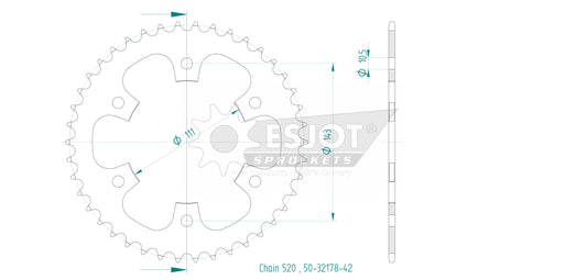 Couronne Acier 42 Dents - Pas 520 - Similaire JTR2023