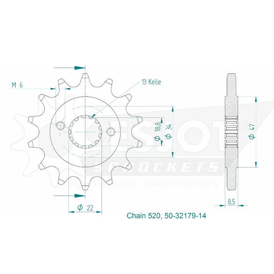 Pignon 14 Dents - Pas 520 - Similaire JTF1908