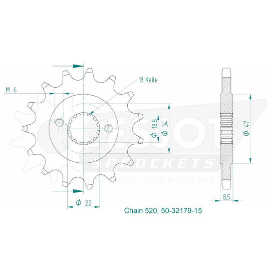 Pignon 15 Dents - Pas 520 - Similaire JTF1908
