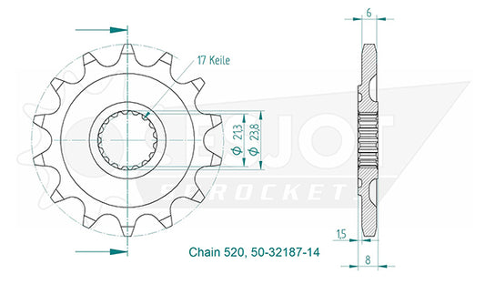 Pignon 14 Dents - Pas 520 - Similaire JTF1344SC