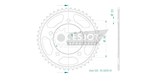Couronne Acier 45 Dents - Pas 520 - Similaire JTR1316