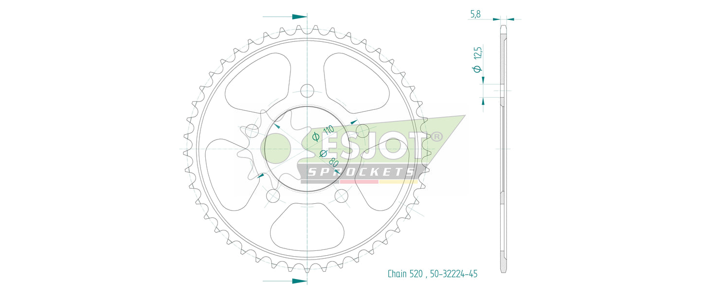 Couronne Acier 45 Dents - Pas 520 - Similaire JTR1330