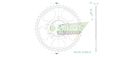 Couronne Acier 45 Dents - Pas 520 - Similaire JTR1330