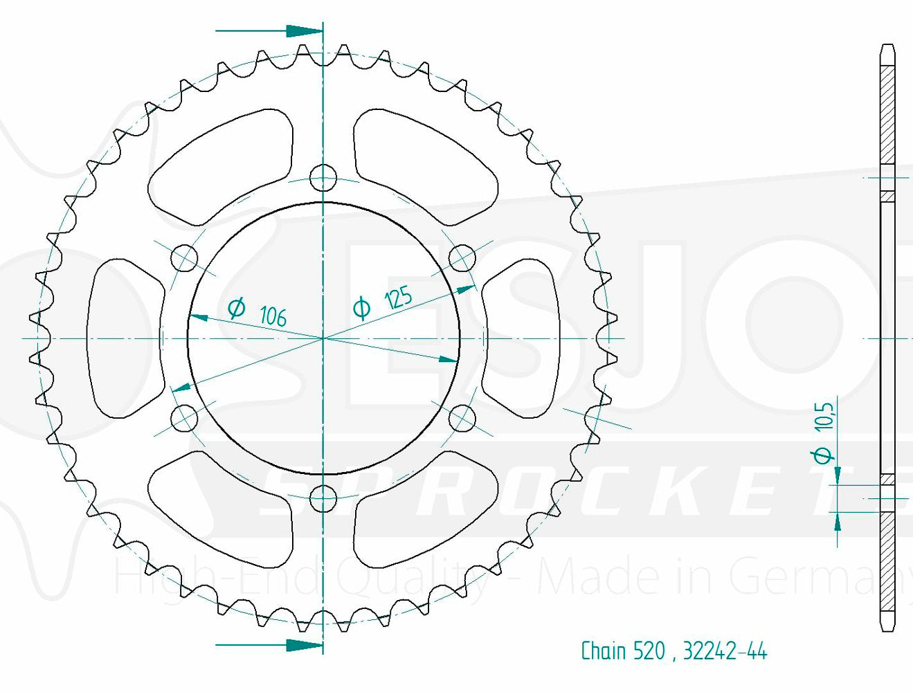 Couronne Acier 44 Dents - Pas 520 - Similaire JTR2020