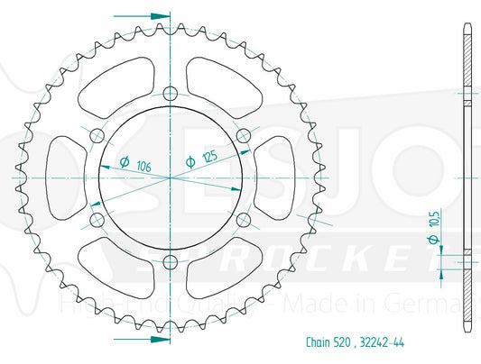 Couronne Acier 44 Dents - Pas 520 - Similaire JTR2020