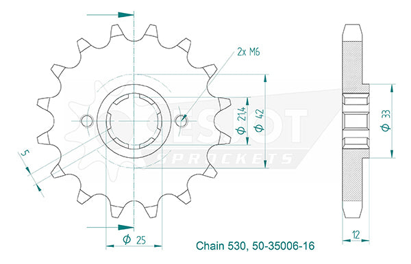Pignon 16 Dents - Pas 530 - Similaire JTF571