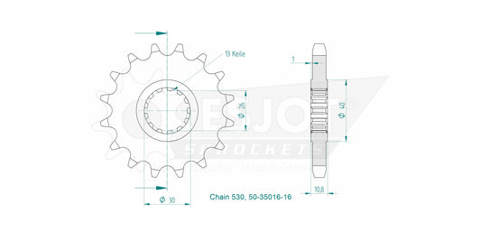 Pignon 16 Dents - Pas 530 - Similaire JTF579