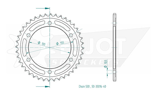 Couronne Acier 40 Dents - Pas 530 - Similaire JTR859
