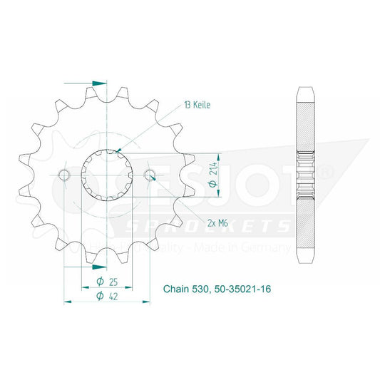 Pignon 16 Dents - Pas 530 - Similaire JTF513