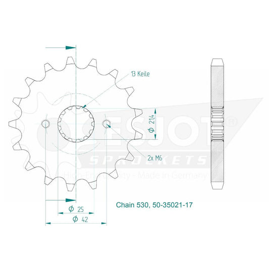 Pignon 17 Dents - Pas 530 - Similaire JTF513