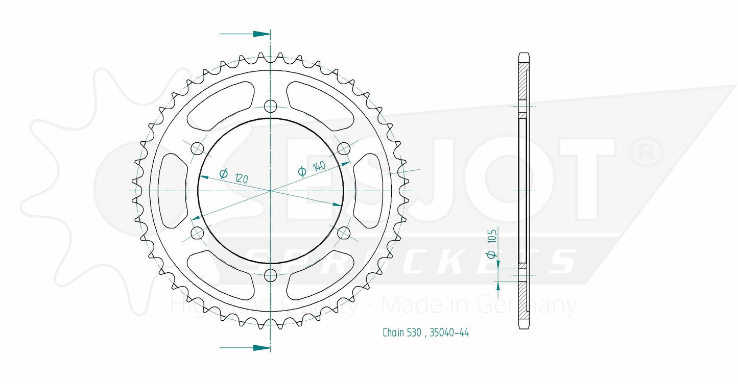 Couronne Acier 44 Dents - Pas 530 - Similaire JTR499