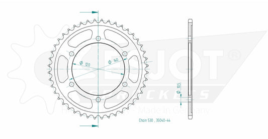 Couronne Acier 44 Dents - Pas 530 - Similaire JTR499
