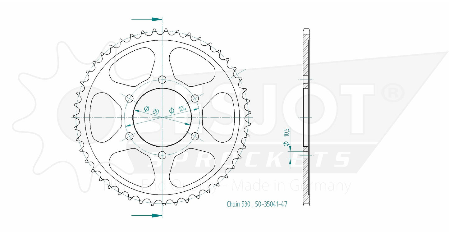 Couronne Acier 47 Dents - Pas 530 - Similaire JTR488