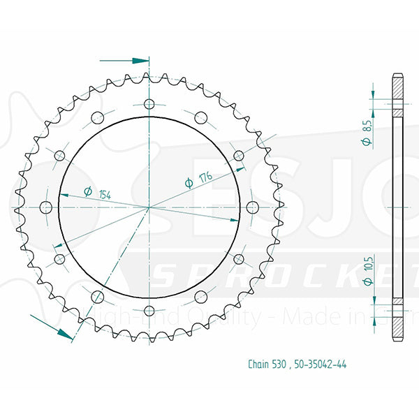 Couronne Acier 44 Dents - Pas 530 - Similaire JTR343