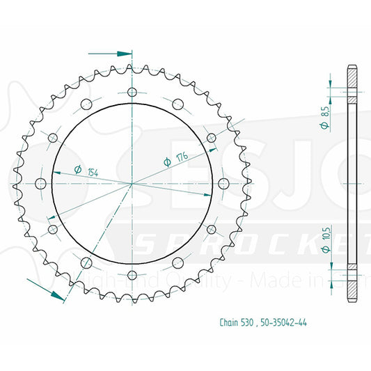 Couronne Acier 44 Dents - Pas 530 - Similaire JTR343