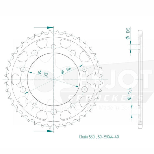 Couronne Acier 40 Dents - Pas 530 - Similaire JTR302