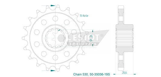 Pignon Ultralight 19 Dents - Pas 530 - Similaire JTF985