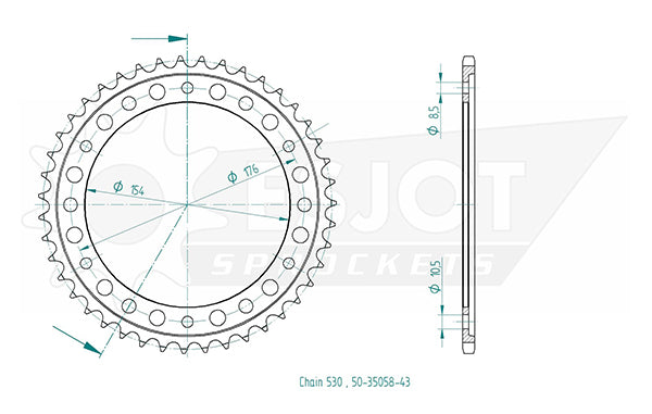 Couronne Acier 43 Dents - Pas 530 - Similaire JTR1340