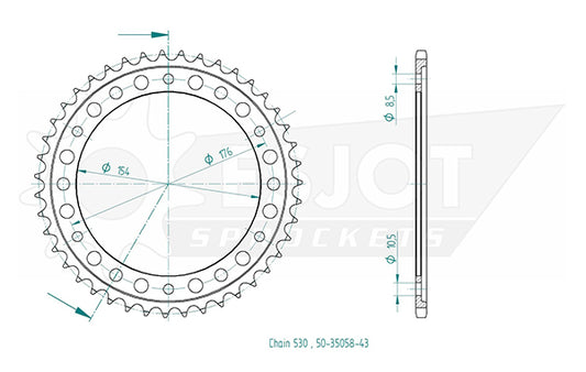 Couronne Acier 43 Dents - Pas 530 - Similaire JTR1340