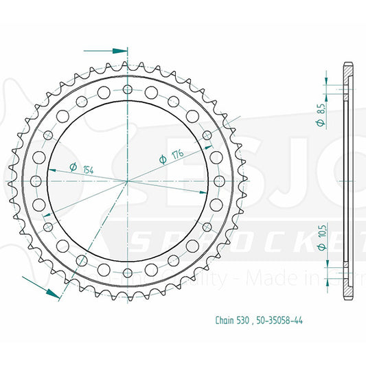 Couronne Acier 44 Dents - Pas 530 - Similaire JTR1340
