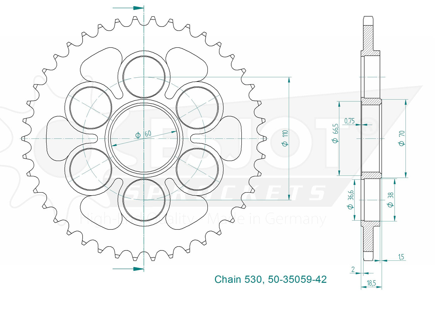 Couronne Acier 42 Dents - Pas 530