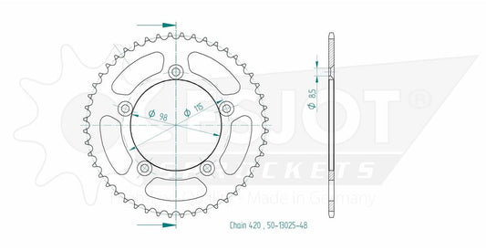 Couronne Alu. Orange 48 Dents - Pas 420 - Similaire JTR894