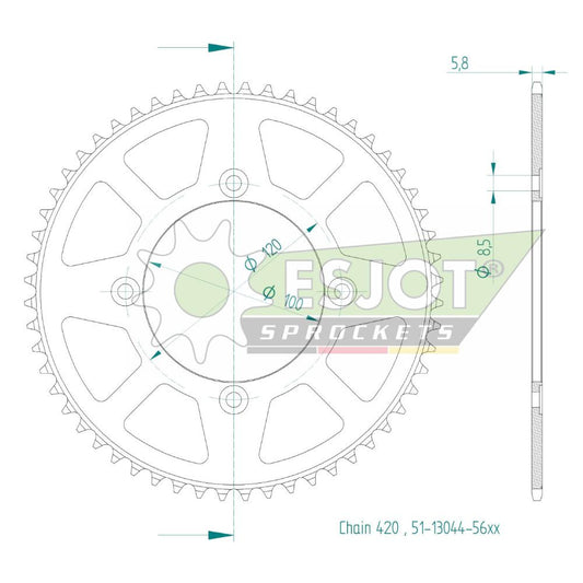 Couronne Alu. 56 Dents - Pas 420 - Similaire JTR1141