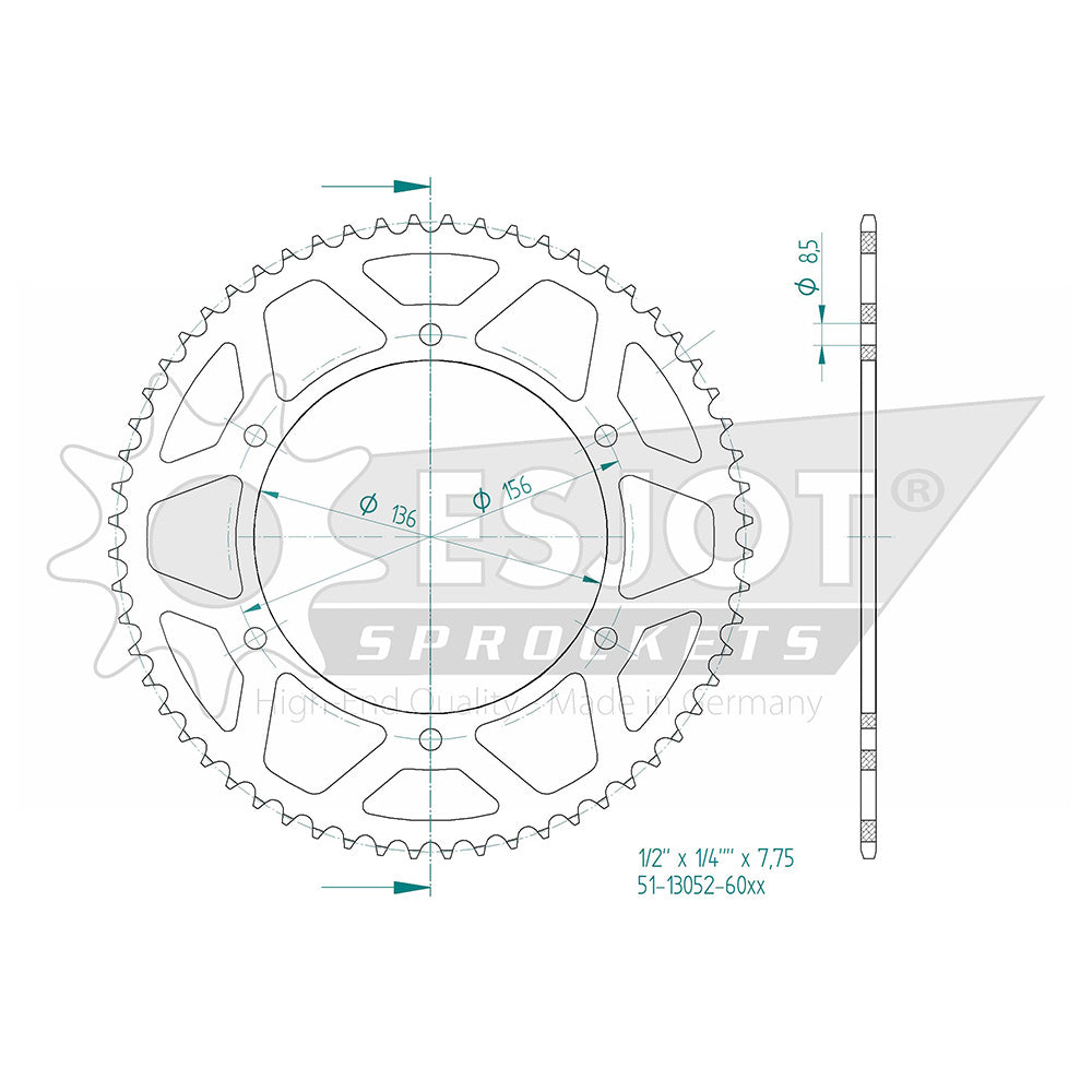 Couronne Alu. Noir 58 Dents - Pas 420