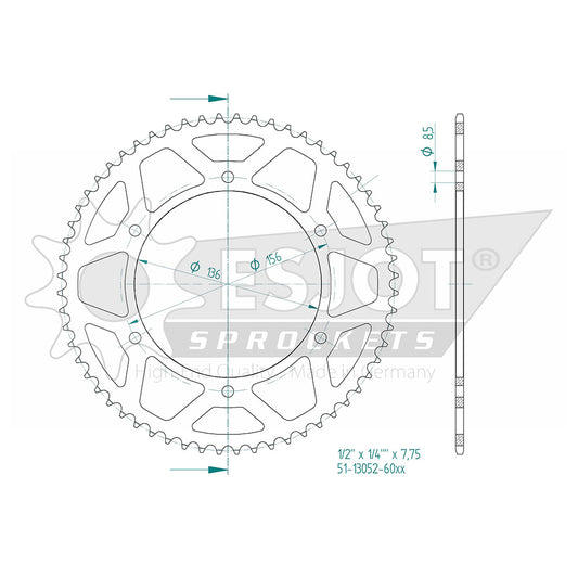 Couronne Alu. Noir 58 Dents - Pas 420