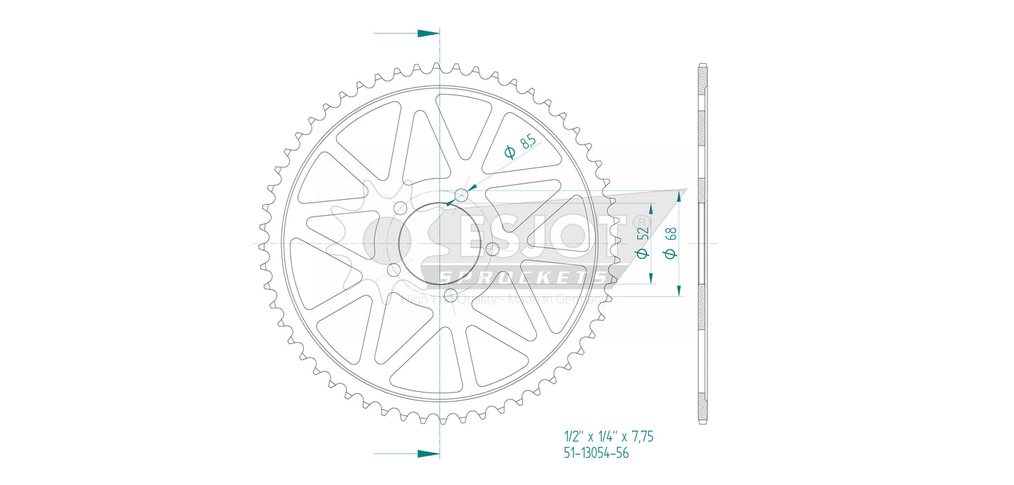 Couronne Alu. Noir 56 Dents - Pas 420